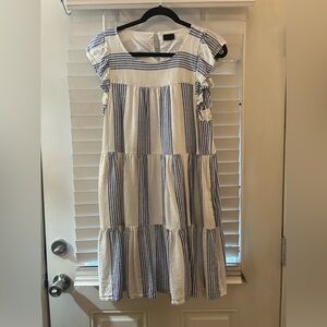J crew linen blue and white stipe dress